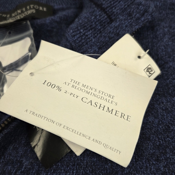 Bloomingdales Sweater Mens Large Blue Pullover 1/4 Zip Solid 100% Cashmere New - Picture 5 of 8